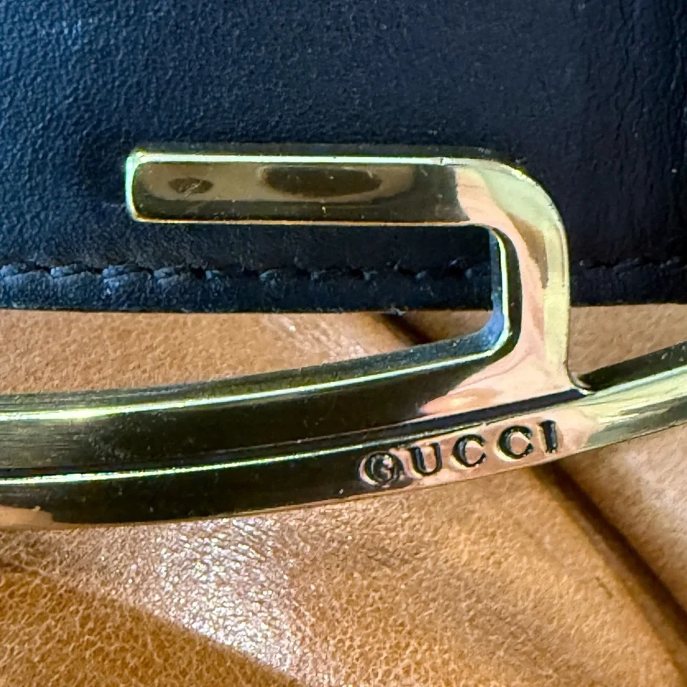 Gucci Vintage black belt with large G gold tone belt buckle  EUC